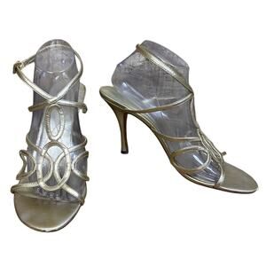 Max Studio Strappy Stiletto Heels Champagne Gold Leather Size 10